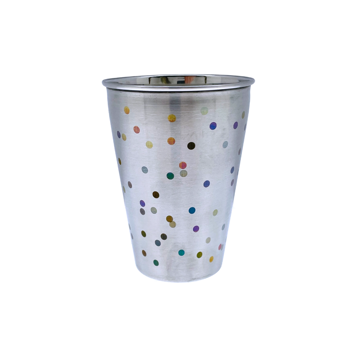 RVS vrolijke drinkbeker 200 of 250 ml - kleurrijke confetti stippen op mat RVS