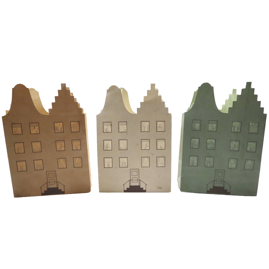 Windlichten grachtenhuis met bijzonder lichtspel - set van 3