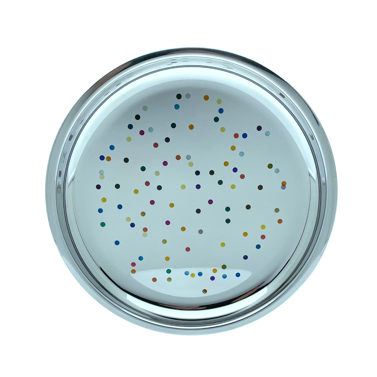 RVS party- en feestbord 20 of 22 cm - gekleurde confetti op glanzend RVS