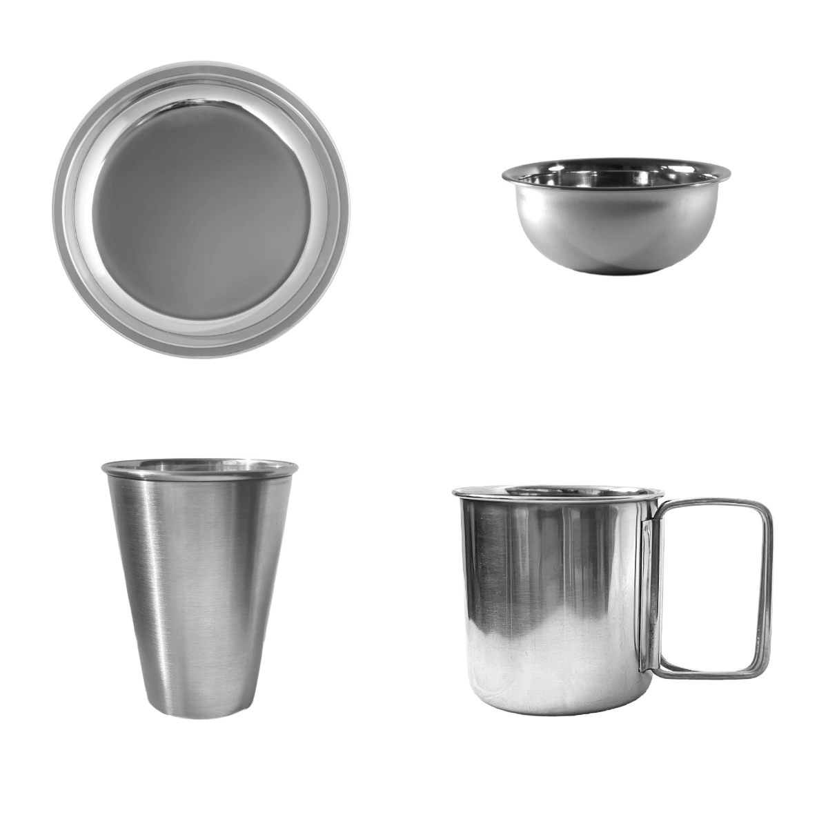 Campingservies RVS - voordeelset 4-delig 'basis'